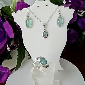 (NWT) Agua Chalcedony Jewelry Sterling Silver Set